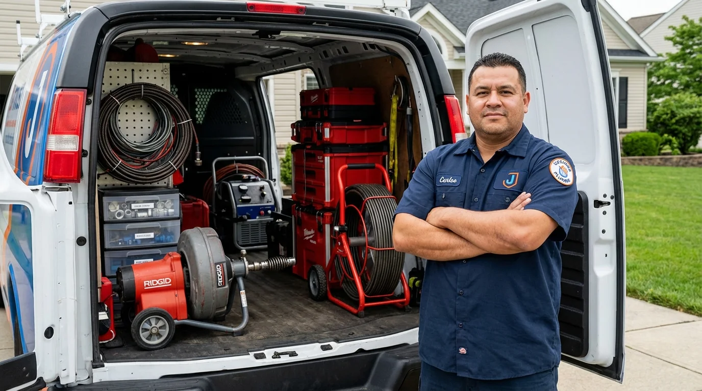 Professional drain cleaning equipment and Johns Plumbing LLC plumber in Maywood