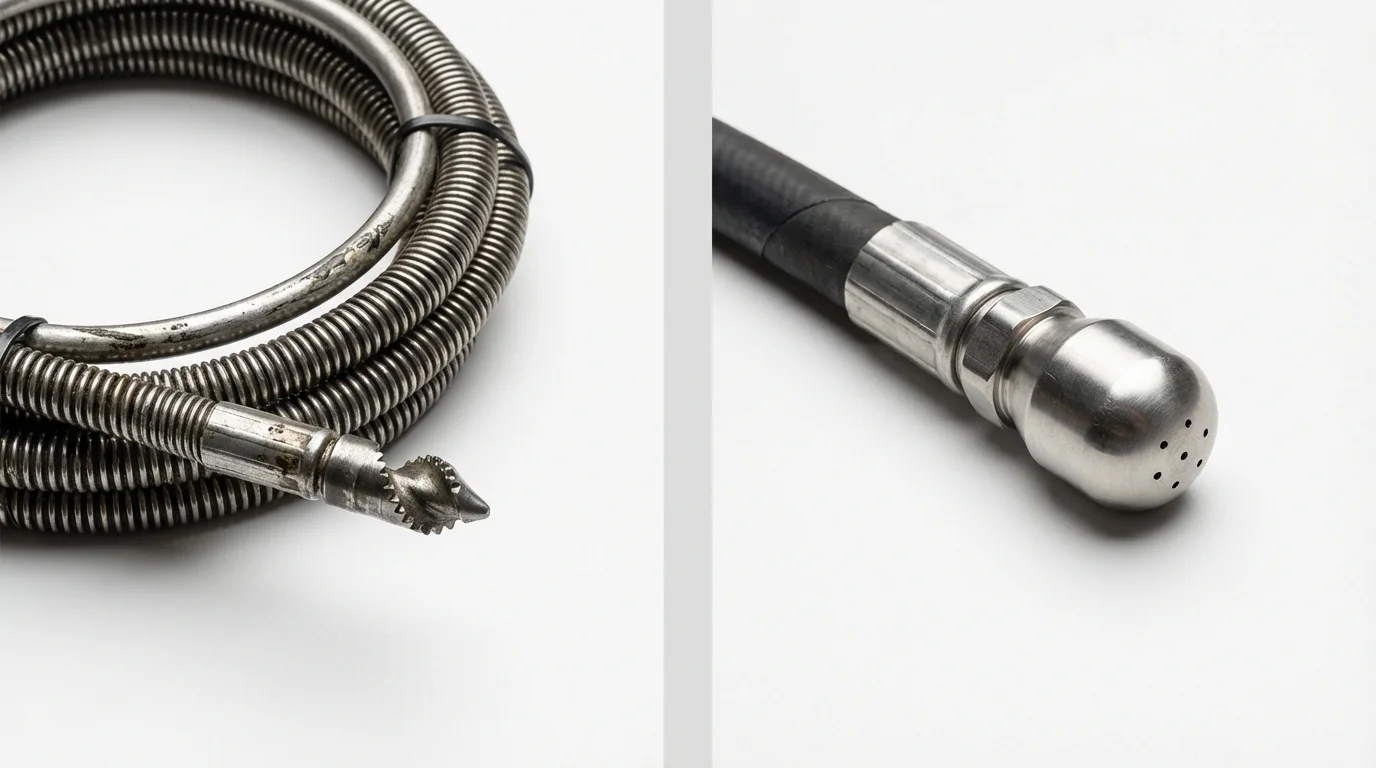 Drain snake cable and hydro jetting nozzle used for drain cleaning in Maywood, IL