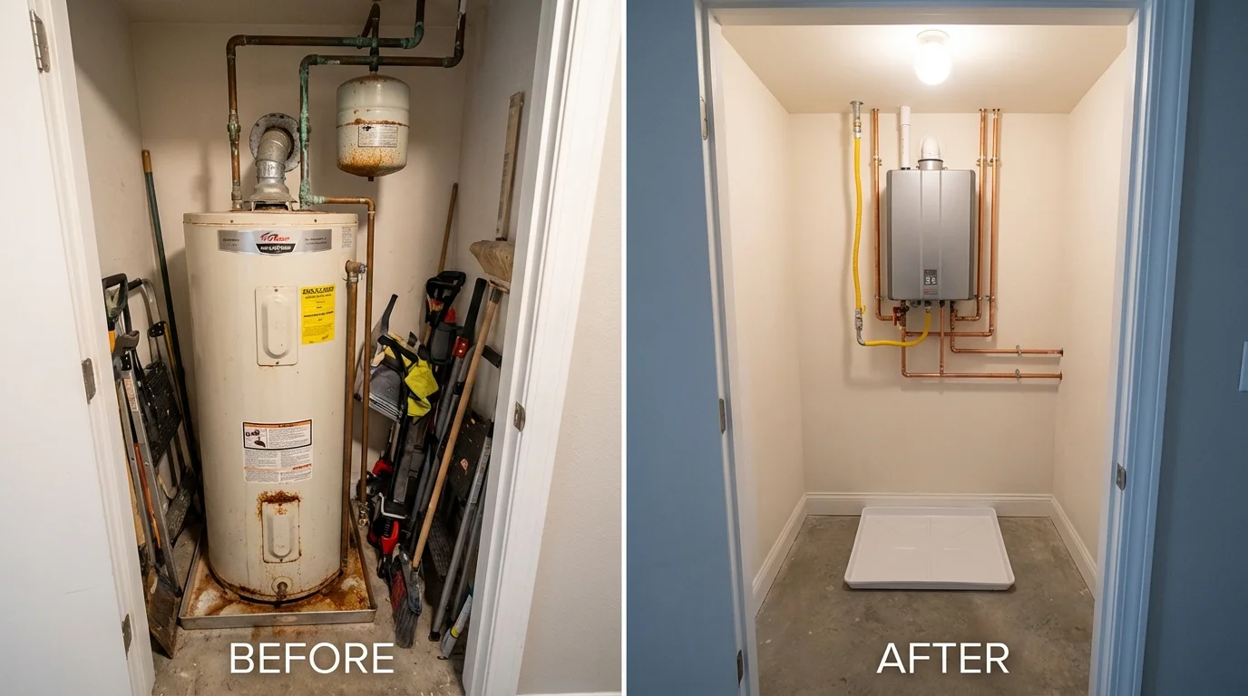 Tank water heater versus wall-mounted tankless unit comparison for Maywood, IL homeowners